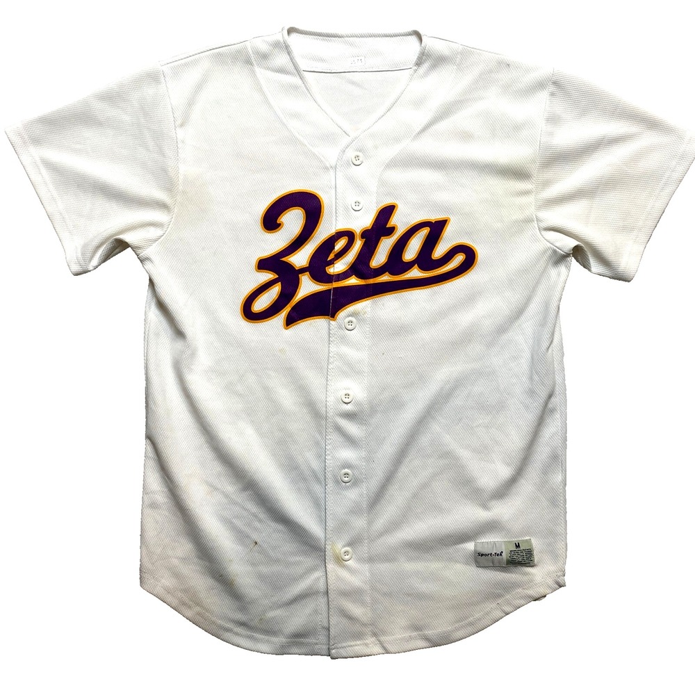 VINTAGE Zeta Jersey Womens M White Short Sleeve Since 1898  Baseball #00